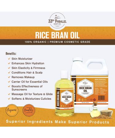 Organic Rice Bran Oil 32 oz - Premium Cold Pressed Unrefined | 100% Pure for Skin Hair Soap Making | Essential Oil Carrier | Bulk Availability - Buy Online on GoSupps.com