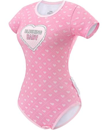 Lace Pajamas Bodysuit: LittleForBig Cotton Romper Onesie in Blushing Baby Pink 4XL - Buy Online on GoSupps.com
