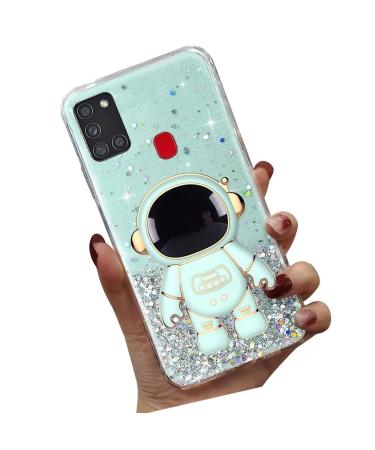 Tivenfezk nadoli for Samsung Galaxy A21S astronaut hidden standing caricature glitter stand soft silicone bling transparent protective cover samsung galaxy a21s green