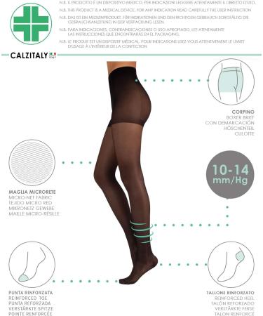 Calzitaly Women's Medical Support Tights | 10-14 mmHg Graduated Compression Pantyhose | 140 Den | XL Black - Buy Online on GoSupps.com