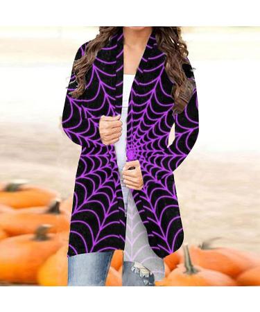 Hlysgo Women's Halloween Printed Cardigan T-Shirt - Purple | Long Sleeve, Plus Size, Comfortable Fit - Medium - Buy Online on GoSupps.com