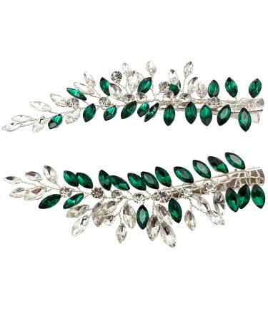 BETITETO Wedding Hair Clip Combs  2Pcs Red White Green Rhinestone Bridal Hair Vine Piece Accessories for Women Girls Party Birthday (Green)