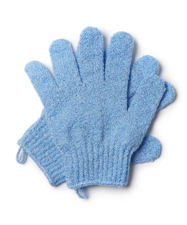 Exfoliating Gloves - Natural Bamboo Shower Gloves - Bath and Body Exfoliator Mitts - Scrubs Away Ingrown Hair and Dead Skin - Eco Microfibre Bath Glove (Blue)