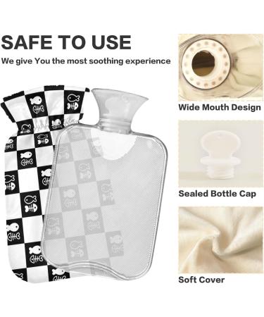 NAANLE Black & White Plaid Hot Water Bottle - 2L Large for Bed & Pain Relief | Ideal Heat & Cold Therapy with Transparent Cover - Buy Online on GoSupps.com