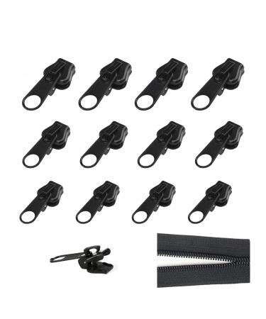 12 pieces of zipper slider replacement in black - zipper pull fixer for jackets suitcases backpacks - removable and reusable - three sizes for versatile use