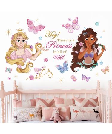 wondever Princess Wall Stickers Quotes Girls Butterfly Peel and Stick Wall Art Decals for Girls Bedroom Kids Room Baby Nursery