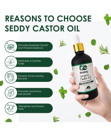 Seddy Organic Castor Oil - 100% Pure Cold Pressed | Premium Hair Growth & Skin Oil | Hexane-Free | 3.4 Fl. Oz Glass Bottle - Buy Online on GoSupps.com