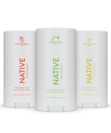 Native Deodorant | Natural Deodorant Seasonal Scents for Women and Men, Aluminum Free with Baking Soda, Probiotics, Coconut Oil and Shea Butter | Ginger Mule, Citrus Spritz, Pina Colada - Variety Pack of 3 3 Ct - Ginger Mule, Citrus Spritz, Pina Colada