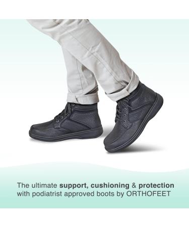 Orthofeet Men's Orthopedic Boots for Plantar Fasciitis Relief - Arch Support, Cushioned Sole, Wide Widths | Highline 15 Wide Black - Buy Online on GoSupps.com