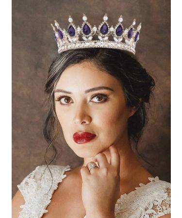 Baroque Queen Crown: Sparkly Rhinestone Wedding Tiara in Purple - Buy Online on GoSupps.com