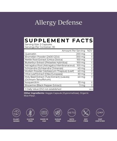 Cymbiotika Allergy Supplement for Immune Support - Quercetin, Bromelain, Holy Basil - 60 Capsules - Buy Online on GoSupps.com