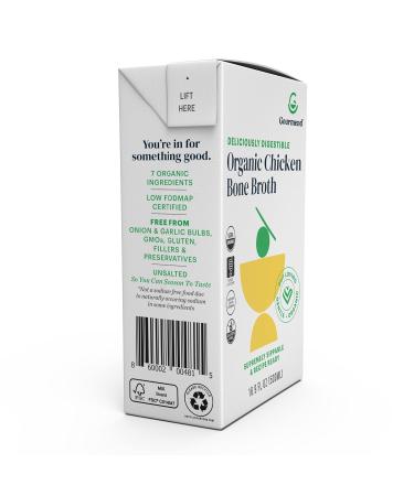 Gourmend Foods Organic Chicken Bone Broth | Low FODMAP Certified | Digestible & Gut Friendly | No Garlic or Onion | Unsalted & Preservative-Free | 16.9oz (3 Pack) - Buy Online on GoSupps.com
