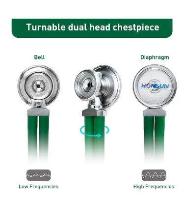 HONSUN Sprague Rappaport Dual Head Stethoscope - Professional Cardiology Stethoscope for Adults & Kids - Ideal for Doctors, Nurses, Medical Students & Home Use - Green - Buy Online on GoSupps.com