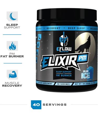 Eflow Nutrition Elixir PM - Night Time Fat Burner & Natural Sleep Support - Appetite Suppressant & Weight Loss - Blue Ice (40 Servings) - Buy Online on GoSupps.com