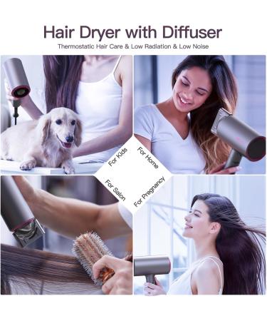 PRETFY Portable Hair Dryer 1875W - Professional Ionic Blow Dryer with Diffuser Lightweight & Low Noise Perfect for Home & Travel (Gray - Buy Online on GoSupps.com