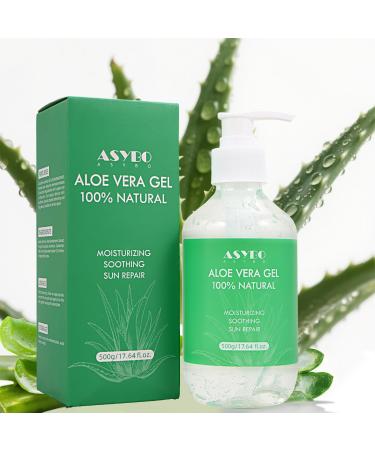 ASYBO Aloe Vera Gel 500 ml 100% Natural Pure Aloe Vera for Face Body Hair Soothing and Nourishing Moisturising Aloe Cream for Dry Skin Sunburn Acne After Sun Lotion