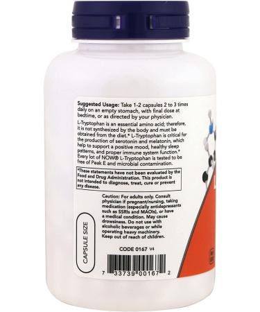 Now Foods L-Tryptophan 500 mg - 120 Vegan Capsules | Natural Sleep & Mood Support - Buy Online on GoSupps.com