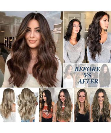 Natural Brown Long Wavy Clip in Hair Extensions - 4pcs Full Head Synthetic Fiber Pieces for Women - Buy Online on GoSupps.com