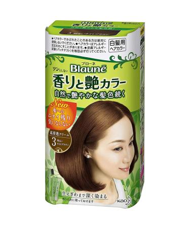 Kao Blaune Fragrance and Gloss Hair Color Cream - 3 Bright Light Brown (Green Tea Set)