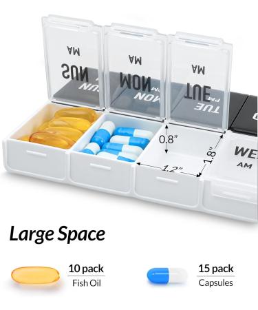 ZIKEE Large AM PM Pill Organizer for Vitamins and Medications - Black and White Design - Holds 10 Fish Oils - Buy Online on GoSupps.com
