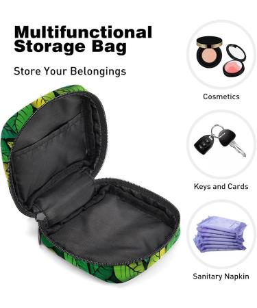 Women's Portable Period Kit - Bonds Storage Pockets Holder with Seamless Green Yellow Leaves Pattern | Feminine Product Bag for Girls - Buy Online on GoSupps.com