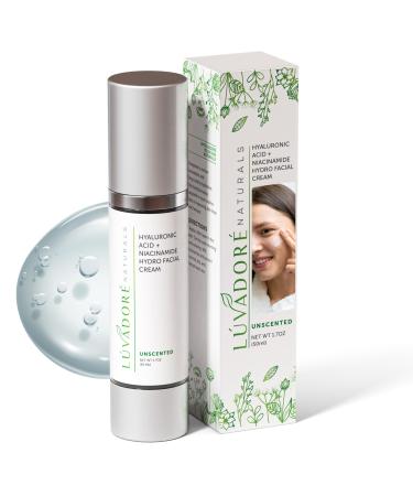 Luvadore Naturals Hyaluronic Acid Niacinamide Facial Cream Hydrating Face Moisturizer for Plump Radiant Skin Fast Absorbing Non-Greasy Hyaluronic Acid Moisturizer for All Skin Types