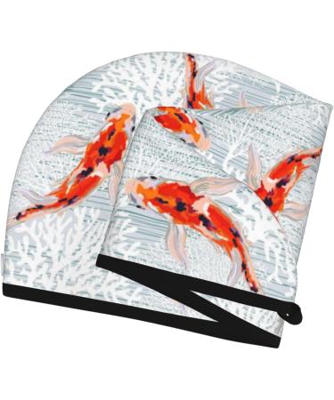 Shop Koi Fish Coral Velvet Dry Hair Cap | Quick-Dry Turban for Long Hair | Anti-Frizz Bath & Shower Hair Wrap - Buy Online on GoSupps.com