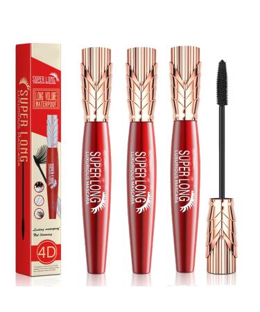 Yanqina Super Long Mascara 4d Long Curling Hold Makeup Mascara Long Lasting Curling Mascara to Build Fuller Lashes Waterproof Sweat Proof Mascara Non-Smudge (3pcs)