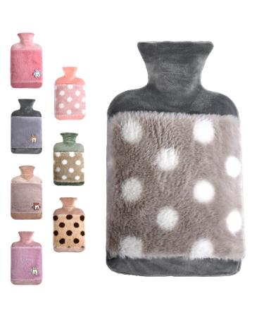 Hot Water Bottle with Cover 1.8L Large Rubber Hot Water Bottle for Relieving Menstrual Cramps Neck Shoulder Back Stomach Pain Warming Hands and Feet 1.8L-Grey dots