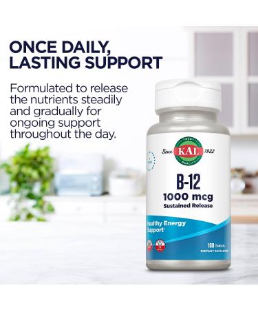 KAL Vitamin B12 1000mcg Sustained Release Supplement - Vegan, Heart & Nerve Support - Buy Online on GoSupps.com