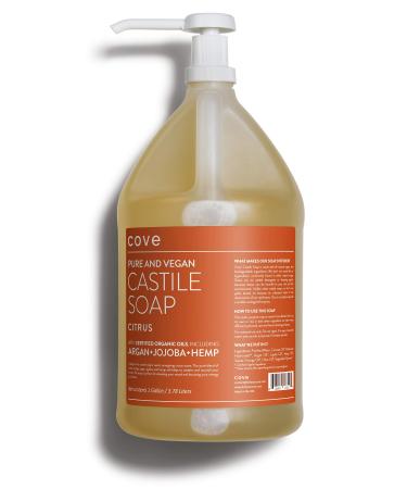 Cove Castile Soap Citrus - 1 Gallon With Pump - Organic Argan  Jojoba  & Hemp Oils Citrus 128 Fl Oz (Pack of 1)