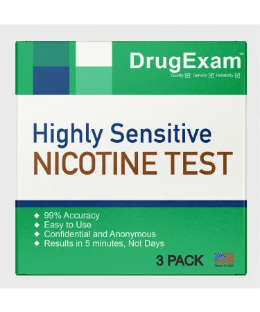 3 Pack - DrugExam Made in USA Nicotine Tobacco Cotinine Urine Test Strip Kit - Urine Dip Strip Testing Cotinine from Smoking
