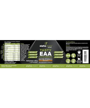 Tasty EAA Powder 480g - Iced Peach Flavor | All 8 Essential Amino Acids + BCAA | Vegan Amino Acid Beverage Powder - Buy Online on GoSupps.com