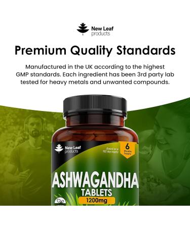 High Strength Ashwagandha 1200mg - 365 Vegan Tablets - 6 Months Supply - Non-GMO Made in The UK - Buy Online on GoSupps.com