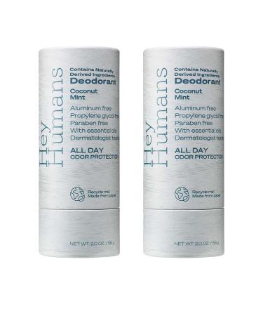 Hey Humans Deodorant Aluminum Free Deodorant for Women and Men Contains Naturally Derived Ingredients All Day Odor Control Refreshing Essential Oils Earth Friendly Package Coconut Mint Coconut Mint 2 Ounce (Pack of 2)