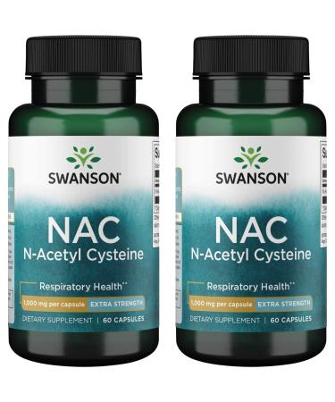 Swanson NAC N-Acetyl Cysteine - Antioxidant Anti-Aging Respiratory Liver Support - Amino Acid Supplement 1000 mg 60 Capsules (2 Pack)