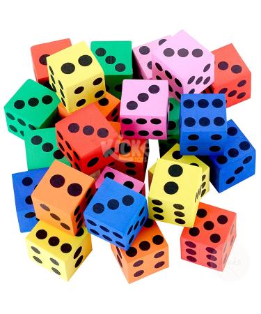 Kicko Foam Dice Set - 24 Pack of Assorted Colorful Big Square Blocks - Perfect for Building, Educational Toys, Math Teaching, Pastime, Party Favors and Supplies