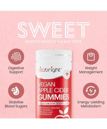 VitaBright Apple Cider Vinegar Gummies 1000mg - 60 Raw & Unfiltered ACV Gummies with Vitamin C, Chromium & Pomegranate - Vegan - Made in UK - Buy Online on GoSupps.com