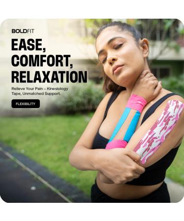 Boldfit Kinesiology Tape | Precut Sports Injury Pain Relief | Waterproof Muscle Tape for Shoulders Arms Ankles | Best Physiotherapy Support - Blue - Buy Online on GoSupps.com