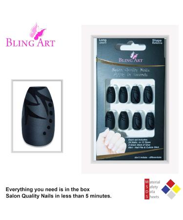 Bling Art Black Matte Ballerina Coffin False Nails - 24 Long Artificial Nails with Glue | International Shipping - Buy Online on GoSupps.com