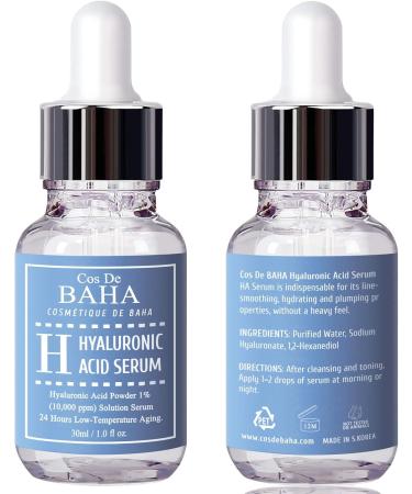 Pure 100 Hyaluronic Acid Serum for Face by CosDeBAHA Anti Aging Moisturizer Natural Collagen Plumping Booster Anti Wrinkle Formula! Drop of Youth Increase Skin Hydration Korean Skin Care 30ml - Buy Online on GoSupps.com