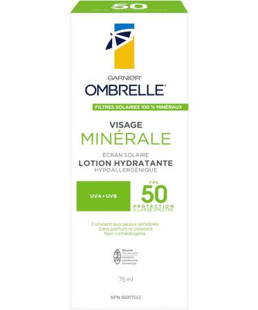 Garnier Ombrelle Mineral Face Sunscreen Lotion SPF 50 with Hyaluronic Acid Hypoallergenic Non-comedogenic Fragrance Free 75 ml SPF 50 Lotion 75 ml (Pack of 1) - Buy Online on GoSupps.com