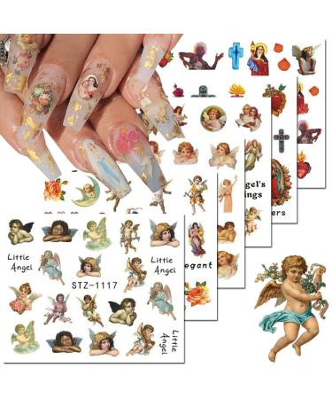 8 Sheets Valentines Day Nail Art Stickers Angel Cupid Nail Decals Water Transfer Foil Valentines Day Nail Stickers Cupid Angel Heart Nail Designs for Women Girls Valentines Nail Art Decorations B1