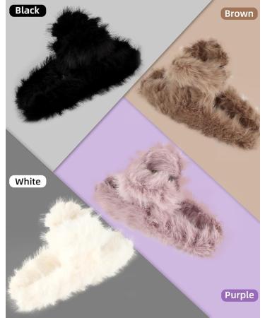 Olldag 4 PACK Large Hair Claw Clips Faux Fur Plush Hair Catch Barrette Jaw Clamp for Women (4.7 inch) - Black, White, Purple, Khaki - Buy Online on GoSupps.com