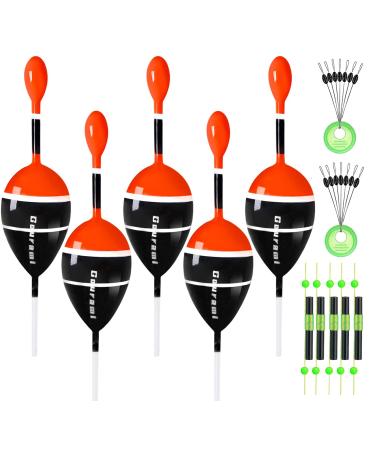 Gourami Slip Bobbers Floats Kit,Balsa Wood Slide Bobbers with Bobbers Stops,Fishing Floats and Bobbers for Crappie Panfish Bass Trout Fishing Black and Red-5pcs