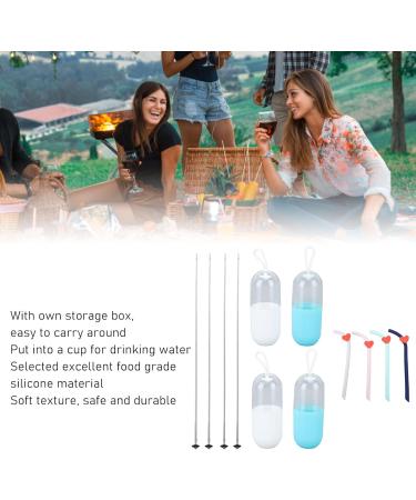 Foldable Silicone Straws Easy Cleaning Portable Foldable Silicone Straws Odorless Blue Pink Green Gray Safe for Camping Picnics - Buy Online on GoSupps.com
