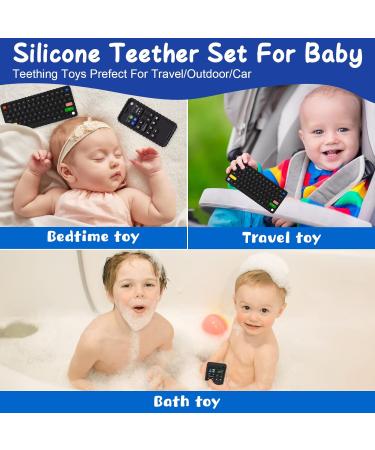 Utezena Silicone Teething Toy for Babies 3-12 Months - 2 Pack Baby Robot Keyboard Shape Hand Teether Toy with Storage Box - Sensory Chew Toy for Boys Girls - Phone/Keyboard Black - Buy Online on GoSupps.com