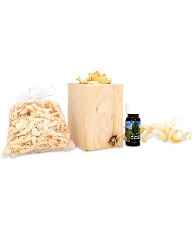 Zirbendufset - Natural Stone Pine Shavings Lamp & Organic Lodge Oil | Handcrafted Wooden Elegance in Organza Sack | International Shipping - Buy Online on GoSupps.com