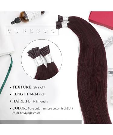 Moresoo 40 cm Real Hair Extensions #99J - Keratin Bonding 50 Strands Seidig Straight I-Tip Invisible Remy Hair for Seamless International Shipping - Buy Online on GoSupps.com