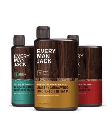 Every Man Jack Men's Body Wash Variety Pack - Includes 3 Body Washes with Natural Ingredients & Incredible Scents - Amber + Sandalwood Cedar + Red Sage Sea Minerals + Citron Fragrances - Buy Online on GoSupps.com